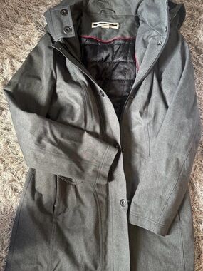 Kristen Blake Gray Hooded Trench Coat with Quilted Lining